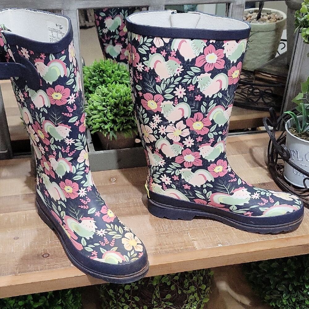 Western Chief Garden Rain Boots Womens Sz 8 Multicolor Floral Gorpcore, Utility